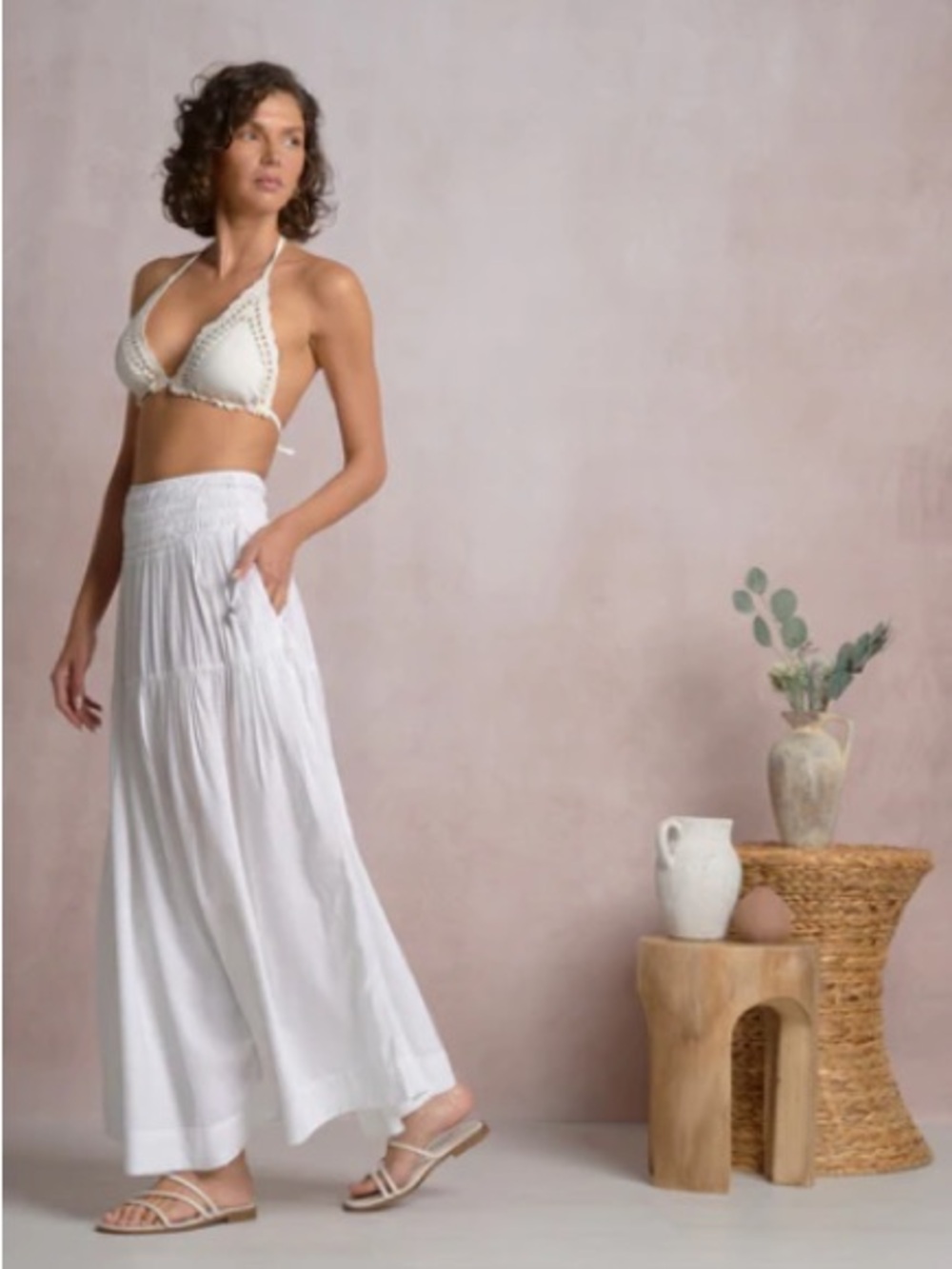 Elan Rory White Maxi Smocked Waist Skirt Medium NWOT Rayon - Picture 4 of 8
